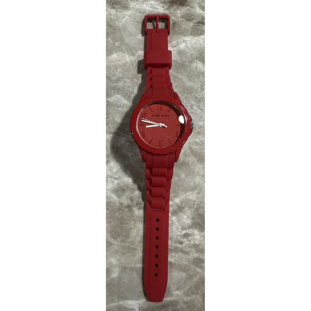 Anne‎ Klein Watch ak/3241 New Battery Red Band Rubber 37MM X